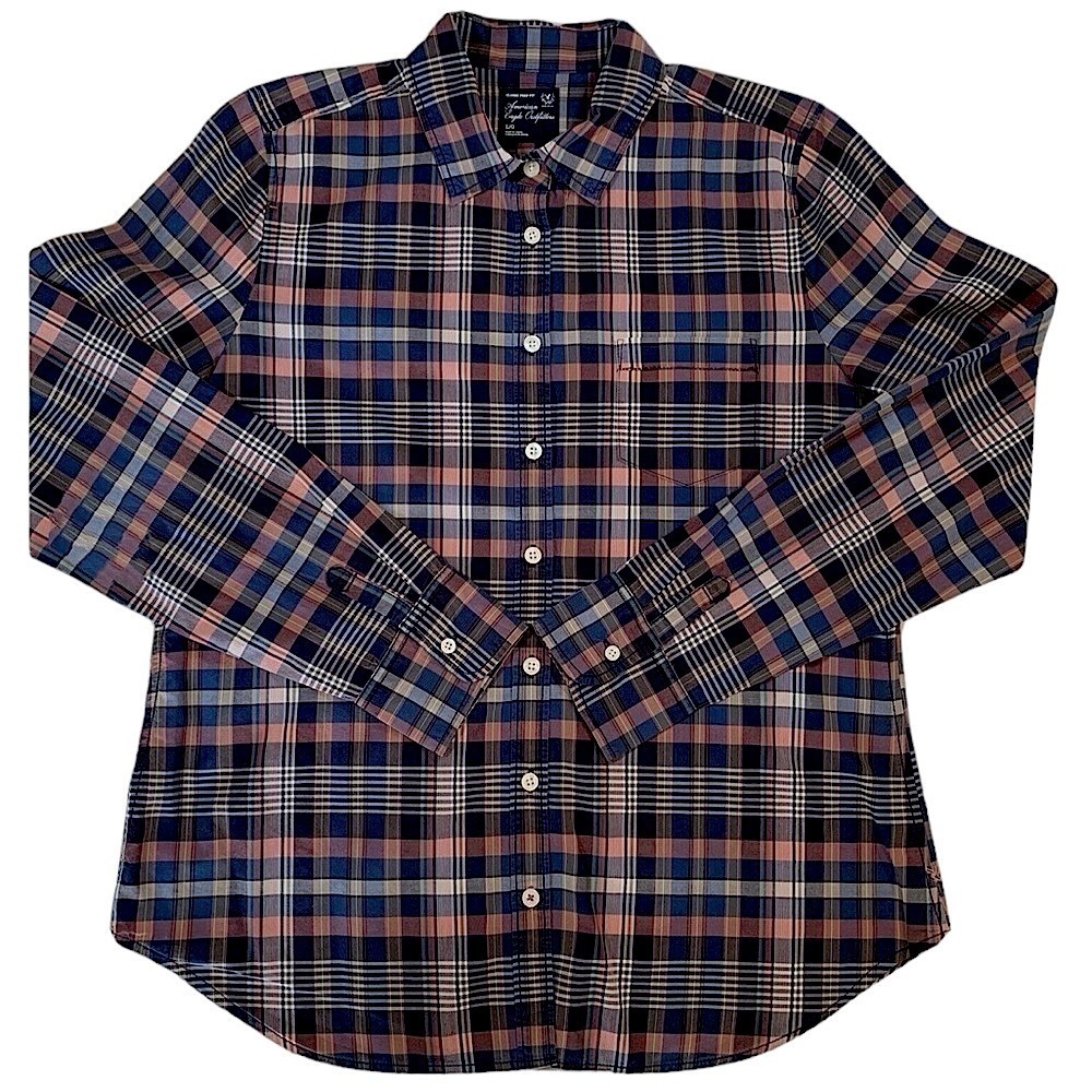 American Eagle Button Up Shirt Classic Prep Fit Long Sleeve Blue Plaid Sz Small